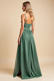 A Line Chiffon Spaghetti Straps Eucalyptus Long Bridesmaid Dress