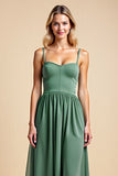 A Line Chiffon Spaghetti Straps Eucalyptus Long Bridesmaid Dress