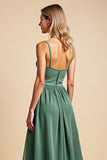 A Line Chiffon Spaghetti Straps Eucalyptus Long Bridesmaid Dress