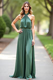 Halter Neck Eucalyptus Chiffon Backless Long Bridesmaid Dress