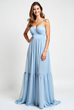 Sweetheart Sky Blue High Waist Chiffon Long Bridesmaid Dress