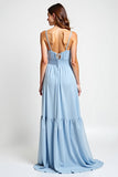 Sweetheart Sky Blue High Waist Chiffon Long Bridesmaid Dress