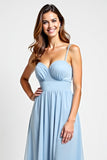 Sweetheart Sky Blue High Waist Chiffon Long Bridesmaid Dress