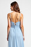 Sweetheart Sky Blue High Waist Chiffon Long Bridesmaid Dress