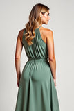 Eucalyptus Halter Neck A Line Sleeveless Long Bridesmaid Dress