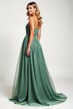 Eucalyptus Square Neck Pleated Chiffon Long Bridesmaid Dress