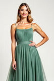 Eucalyptus Square Neck Pleated Chiffon Long Bridesmaid Dress