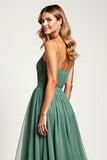 Eucalyptus Square Neck Pleated Chiffon Long Bridesmaid Dress