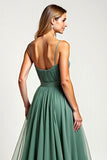 Eucalyptus Square Neck Pleated Chiffon Long Bridesmaid Dress