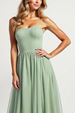 Dusty Sage Long A Line Square Neck Bridesmaid Dress with Slit