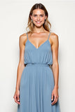 Dusty Blue Chiffon V Neck Backless Long Bridesmaid Dress