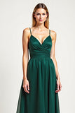 Pine Chiffon V-Neck A Line Long Bridesmaid Dress