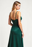 Pine Chiffon V-Neck A Line Long Bridesmaid Dress