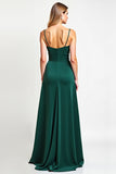 Spaghetti Straps Pine Backless A Line Long Bridesmaid Dress