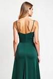 Spaghetti Straps Pine Backless A Line Long Bridesmaid Dress