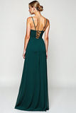 Pine A Line V Neck Long Chiffon Bridesmaid Dress with Slit