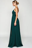 Pine A Line V Neck Long Chiffon Bridesmaid Dress with Slit