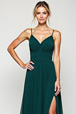 Pine A Line V Neck Long Chiffon Bridesmaid Dress with Slit