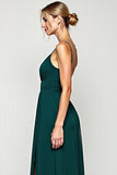 Pine A Line V Neck Long Chiffon Bridesmaid Dress with Slit