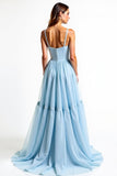 A Line Sky Blue Spaghetti Straps Backless Long Bridesmaid Dress