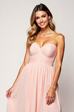 Sweetheart Blush Pink Strapless A Line Long Bridesmaid Dress