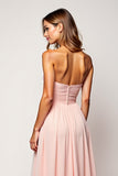 Sweetheart Blush Pink Strapless A Line Long Bridesmaid Dress