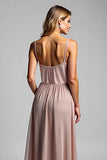 A Line Dusty Rose Chiffon V-Neck Long Bridesmaid Dress with Slit