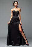 Black A Line Strapless Sweetheart Long Formal Dress with Slit