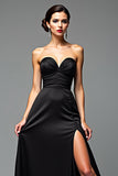 Black A Line Strapless Sweetheart Long Formal Dress with Slit