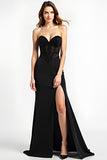 Black Sweetheart Long Appliques Sheath Formal Dress with Slit