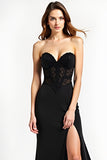 Black Sweetheart Long Appliques Sheath Formal Dress with Slit