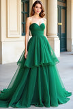 Green Ball Gown Sweetheart Tiered Prom Dress with Ruffles