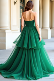 Green Ball Gown Sweetheart Tiered Prom Dress with Ruffles