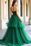 Green Ball Gown Sweetheart Tiered Prom Dress with Ruffles