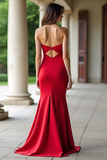 Red Sweetheart Sheath Stretch Satin Prom Dress