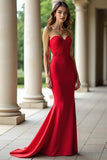 Red Sweetheart Sheath Stretch Satin Prom Dress