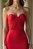 Red Sweetheart Sheath Stretch Satin Prom Dress