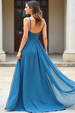 Spaghetti Straps Sweetheart Blue Pleated A Line Prom Dress