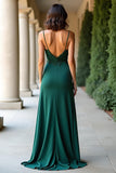 Dark Green Spaghetti Straps Applique Sheath Long Prom Dress