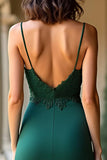 Dark Green Spaghetti Straps Applique Sheath Long Prom Dress