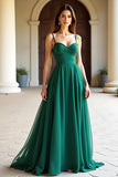 Green Spaghetti Straps Corset A Line Floor Length Prom Dress