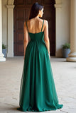 Green Spaghetti Straps Corset A Line Floor Length Prom Dress