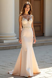 Champagne Spaghetti Straps Corset Applique Sheath Prom Dress