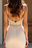 Champagne Spaghetti Straps Corset Applique Sheath Prom Dress