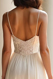 Champagne Spaghetti Straps Corset Maxi Prom Dress with Slit