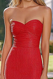 Red Strapless Sweetheart Sheath Long Prom Dress with Slit