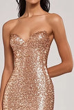 Sparkly Champagne Sweetheart Sequined Mermaid Prom Dress with Slit