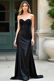 Elegant Black Sweetheart Sheath Long Prom Dress with Beading