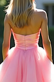 A Line Pink Sweetheart Corset Tiered Long Prom Dress