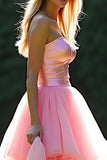 A Line Pink Sweetheart Corset Tiered Long Prom Dress